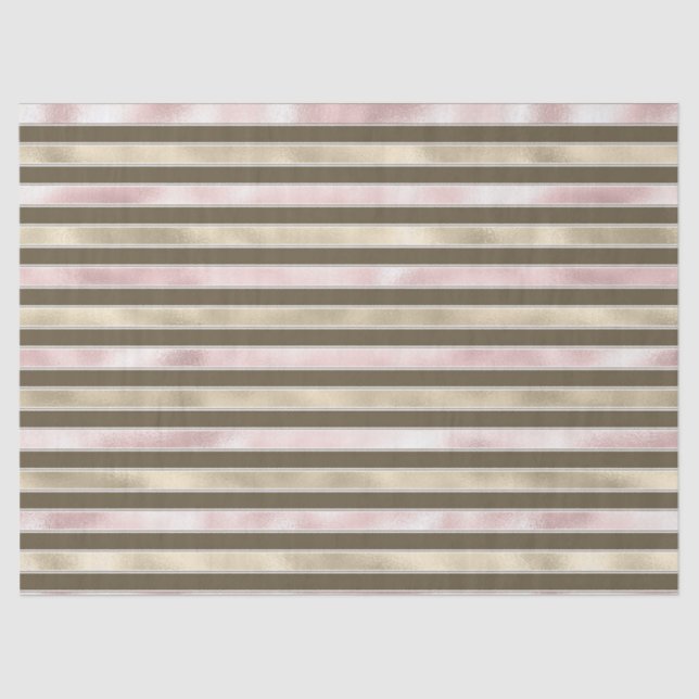Glam Gold Blush Pink Brown Stripes Tissue Paper (Front)