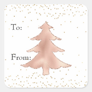 Glam Gold Blush Rose Sparkle Christmas Tree   Square Sticker