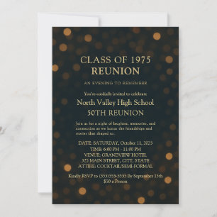 Glam Gold Bokeh Lights High School Class Reunion Invitation