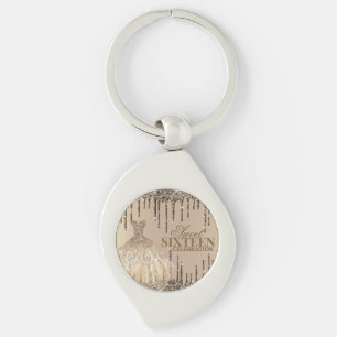 Glam Gold Brown Glitter Spark Sweet 16 Birthday Keychain