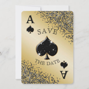 Glam Gold Casino Spade Playing Card Save The Date