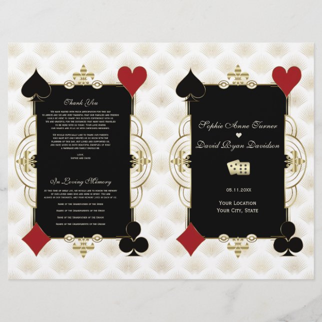 Glam Gold Casino Vegas Wedding Program (Front)