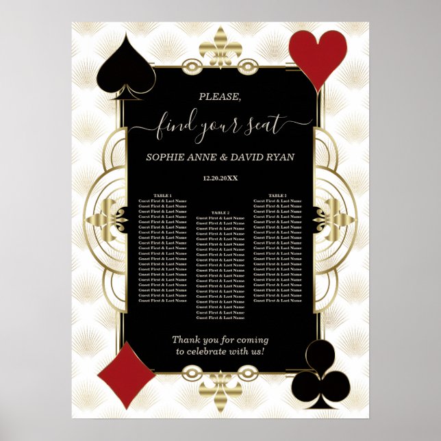 Glam Gold Casino Vegas Wedding Seating Chart  (Front)