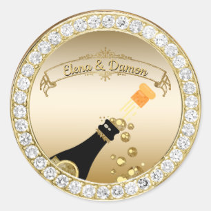 Glam Gold Champagne & Diamonds Engagement Party Classic Round Sticker
