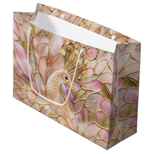 Glam Gold Chic Pink Peacock Large Gift Bag