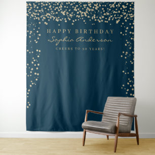 Glam Gold Confetti Birthday Backdrop Any Age Tapestry
