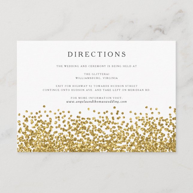 Glam Gold Confetti Dots Wedding Directions Card (Front)
