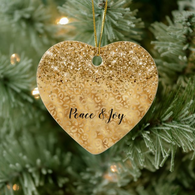 Glam Gold Confetti Glitter Leopard Print Ceramic Ornament (Tree)
