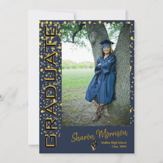 Glam Gold Confetti Modern Min. 2 Photo Graduation Invitation