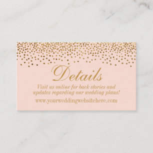 Glam Gold Confetti on Blush Wedding Details Cards