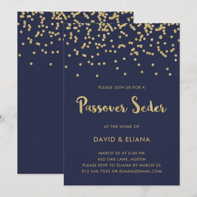 Glam Gold Confetti Passover Seder Invitation (Front/Back)