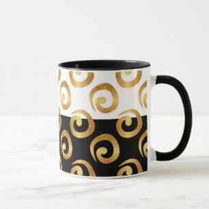 Glam Gold Curls on Black and White Mug