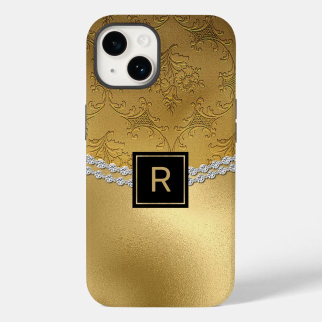 Glam Gold Damask Monogramme Coque-Mate coque iphon (Verso)