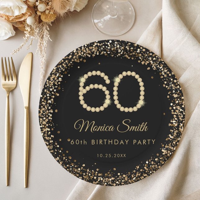 Glam Gold Diamonds 60th Birthday Party Paper Plate (Gold Diamonds 60th Birthday Paper Plate)