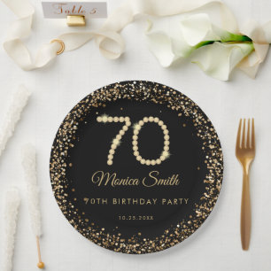 Glam Gold Diamonds 70th Birthday Party Paper Plate