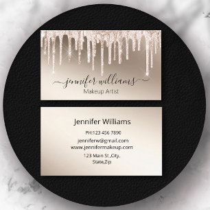 Glam Gold Dripping Glitter Makeup Artist Beauty Business Card