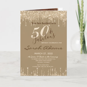 Glam Gold Drips 50 & Fab Birthday Party Invitation