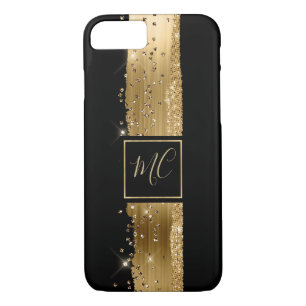 Glam Gold et noir Monogrammed iPhone 8 Coque