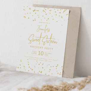 Glam Gold Faux Foil Dots Sweet 16 Party Invitation