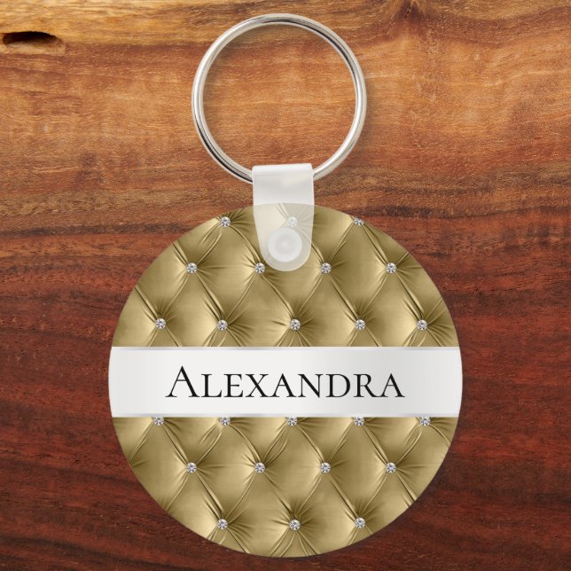 Glam Gold faux Velvet Luxury Name Keychain (Front)