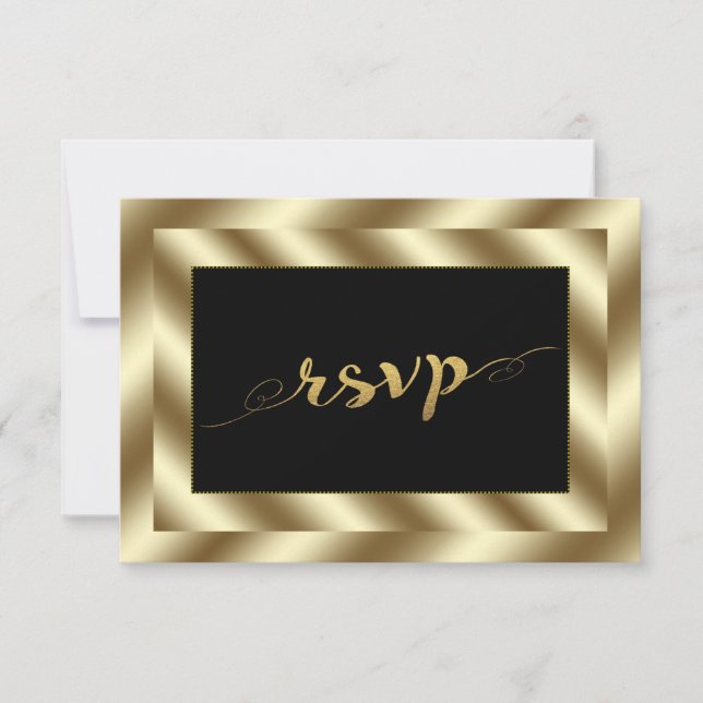 Glam Gold Foil et Black Wedding RSVP (Devant)