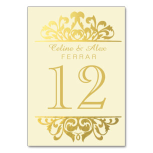 Glam Gold Foil Flourish Table Numbers   ivory gold