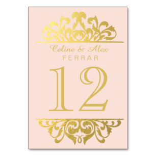 Glam Gold Foil Flourish Table Numbers   pink gold