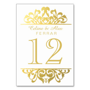 Glam Gold Foil Flourish Table Numbers   white
