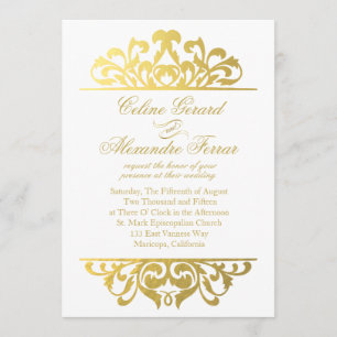 Glam Gold Foil Flourish Wedding   white gold Invitation