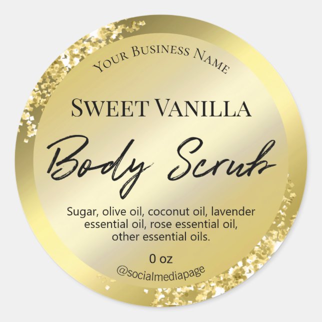 Glam Gold Glitter And Foil Body Scrub Labels (Front)