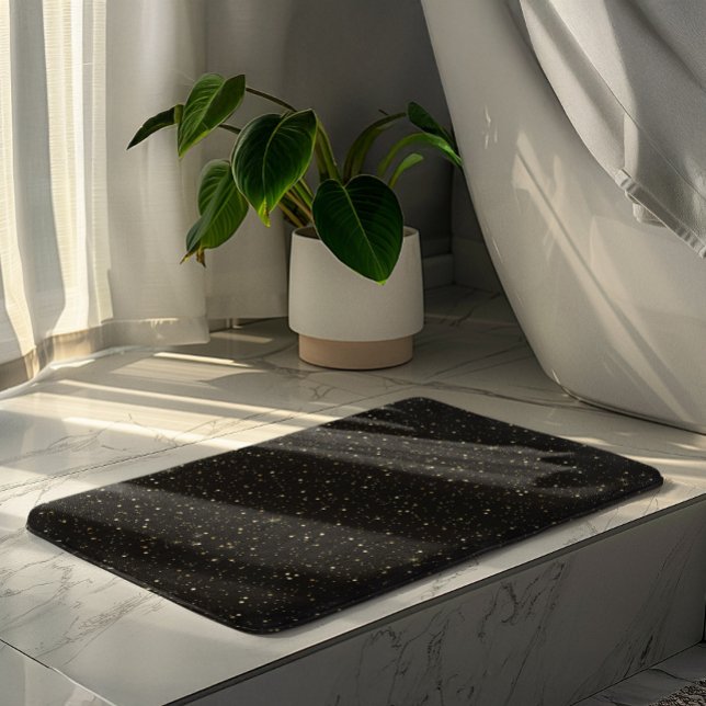 Glam gold glitter and sparkles on black image bath mat (Creator Uploaded)