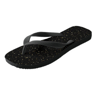 Glam gold glitter and sparkles on black image flip flops