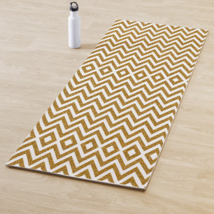 Glam gold glitter and white chevron stripes yoga mat