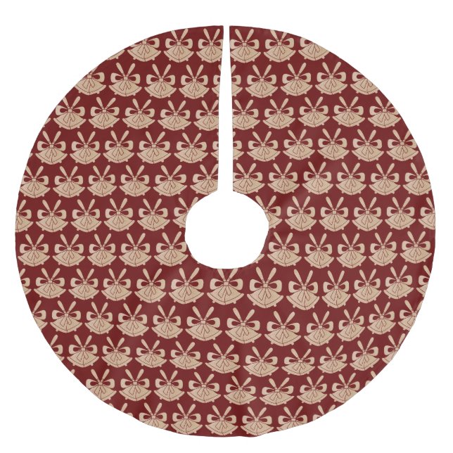 Glam Gold Glitter Bells on Red Christmas Brushed Polyester Tree Skirt (Front)