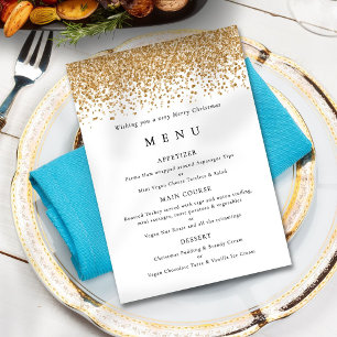 Glam Gold Glitter Christmas Party Menu card