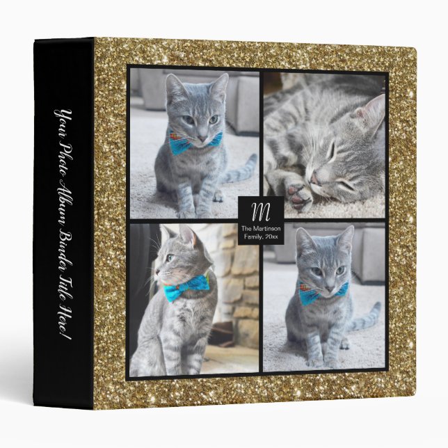Glam Gold Glitter Collage Personalized Photo Album Binder (Front/Spine)