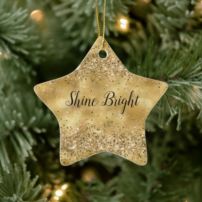 Glam Gold Glitter Confetti    Ceramic Ornament (Tree)