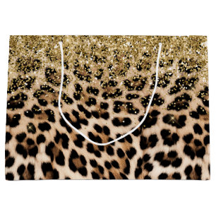 Glam Gold Glitter Cream Leopard Glitter Large Gift Bag