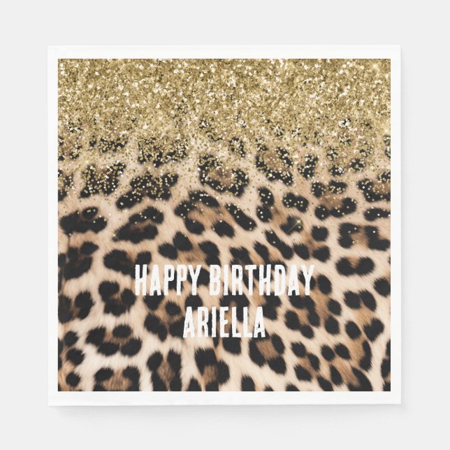 Glam Gold Glitter Cream Leopard Print Napkin (Front)