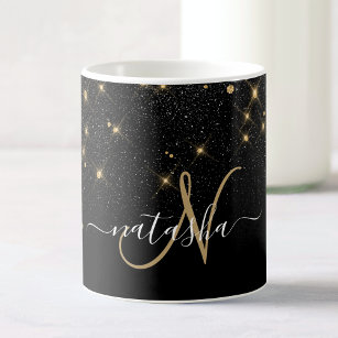Glam Gold Glitter Diamond Sparkle Elegant Monogram Coffee Mug
