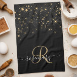 Glam Gold Glitter Diamond Sparkle Elegant Monogram Kitchen Towel<br><div class="desc">Create your own personalized black and gold diamond sparkle kitchen towel with your custom monogram and name.</div>