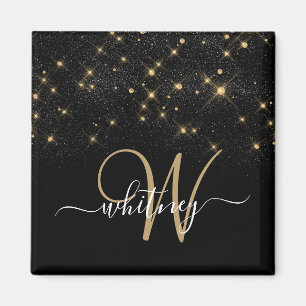 Glam Gold Glitter Diamond Sparkle Elegant Monogram Magnet
