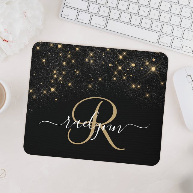 Glam Gold Glitter Diamond Sparkle Elegant Monogram Mouse Pad (Creator Uploaded)