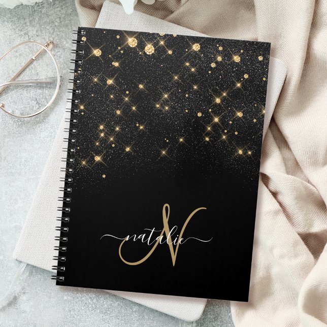 Glam Gold Glitter Diamond Sparkle Elegant Monogram Notebook (Creator Uploaded)