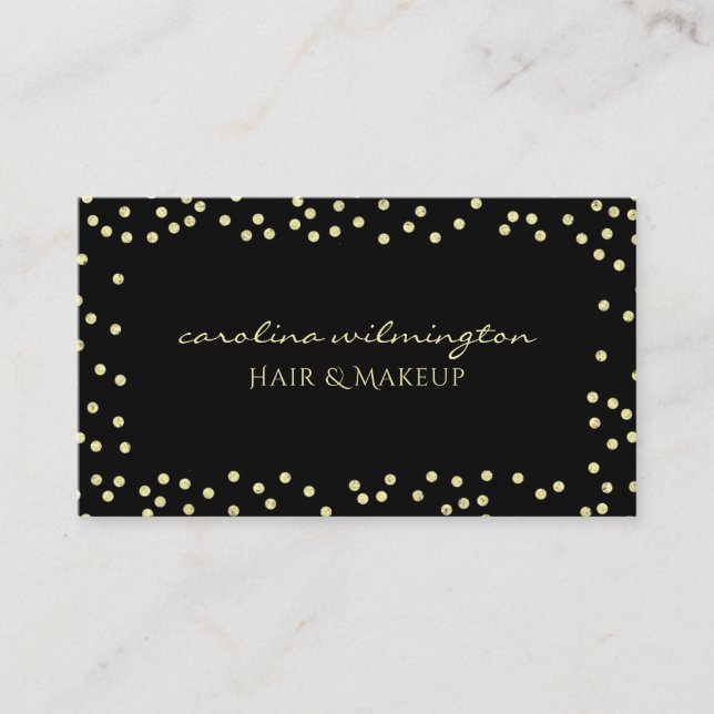 Glam Gold Glitter Dots on Black Boutique Enclosure Card (Front)