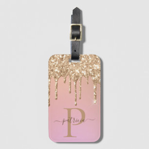 Glam Gold Glitter Drips Elegant Monogram  Luggage  Luggage Tag