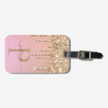 Glam Gold Glitter Drips Elegant Monogram  Luggage 