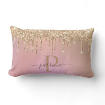 Glam Gold Glitter Drips Elegant Monogram  Lumbar P