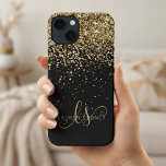 Glam Gold Glitter Elegant Monogram iPhone 13 Case<br><div class="desc">Glam Gold Glitter Elegant Monogram iPhone Case. Easily personalize this trendy chic phone case design featuring elegant gold sparkling glitter on a black background. The design features your handwritten script monogram with pretty swirls and name.</div>