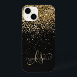 Glam Gold Glitter Elegant Monogram iPhone 14 Case<br><div class="desc">Glam Gold Glitter Elegant Monogram iPhone Case. Easily personalize this trendy chic phone case design featuring elegant gold sparkling glitter on a black background. The design features your handwritten script monogram with pretty swirls and name.</div>